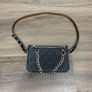 Michael Kors Signature Chain Belt Bag Fanny Pack Black Size Large